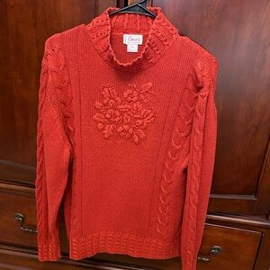 Orvis Red Cable Knit Turtleneck Sweater